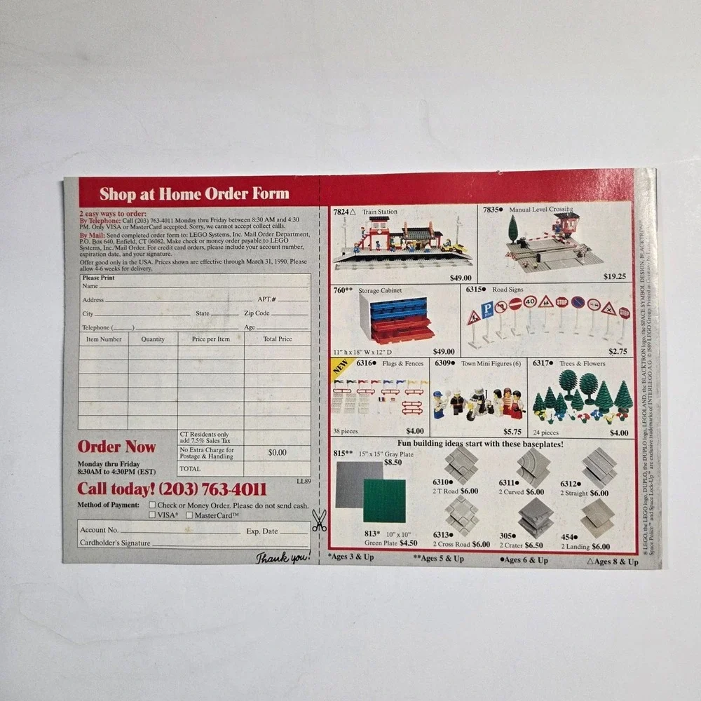 LEGO‎ Shop at Home Order Form Vintage 1989 Multicolor Legoland Ephemera Insert